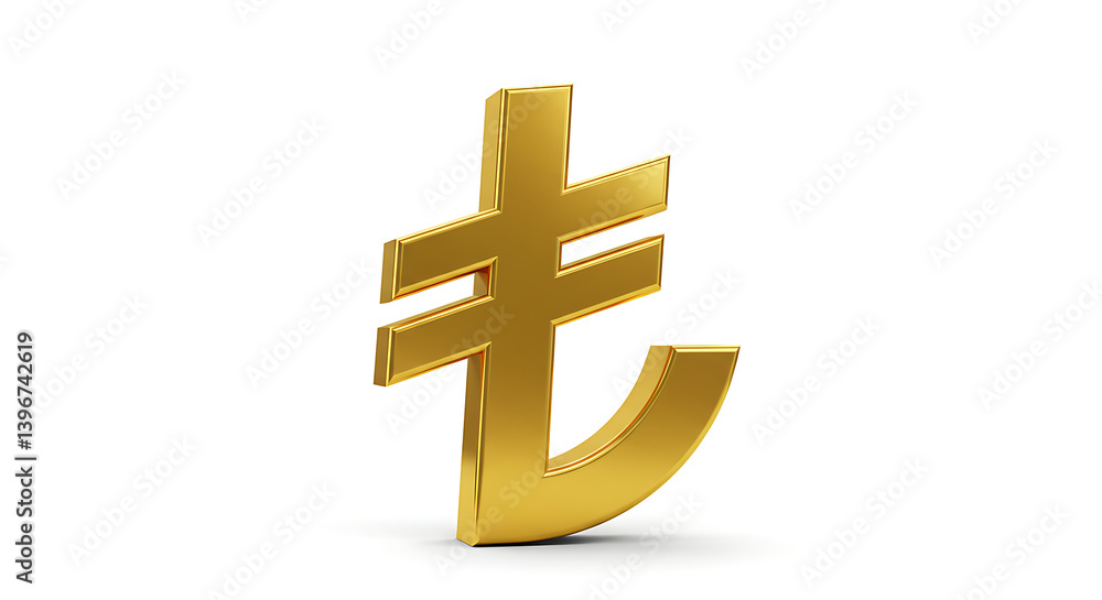 Gleaming Lira: A Golden Turkish Currency Symbol on a Clean White Backdrop Gleaming Lira: A Golden Turkish Currency Symbol on a Clean White Backdrop