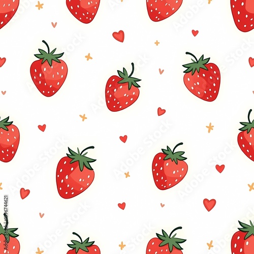 Cute strawberry seamless pattern on white background