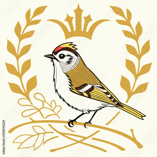 ​The goldcrest is Europe's smallest bird, measuring about 9 cm in length, with olive-green upperparts, buff-white underparts, and a distinctive head crest—orange with a yellow center in males, entirel