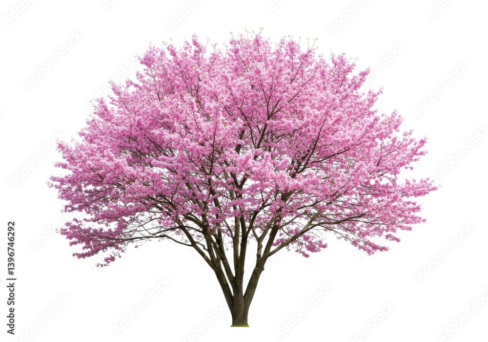Fototapeta premium Pink flowering tree blossom spring nature scene isolated on white background