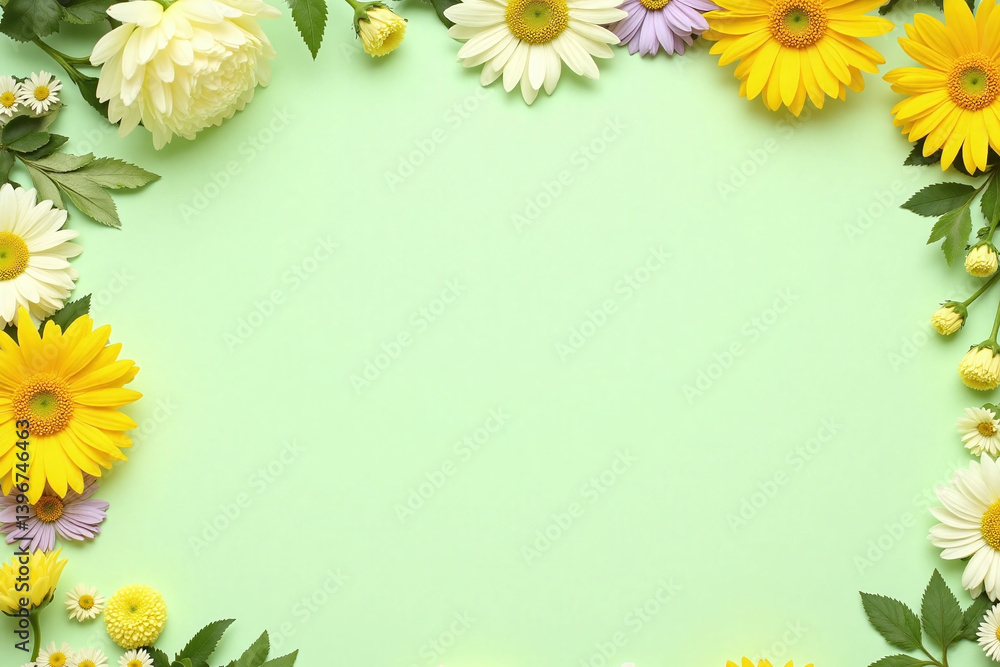 Obraz premium bunch of yellow and white flowers on a green surface