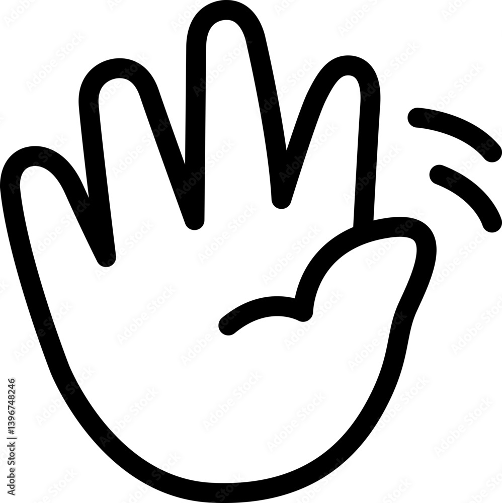 Waving hand goodbye hello hi bye bye Cute Cartoon Hand Logo Icons Outline Black color, Chubby finger emoji sticker sign symbol, editable stroke. Waving hand goodbye hello hi bye bye Cute Cartoon Hand Logo Icons Outline Black color, Chubby finger emoji sticker sign symbol, editable stroke.