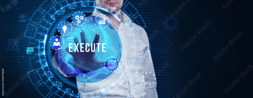 The concept of business, technology, the Internet and the network. Virtual screen of the future the inscription: Execute.