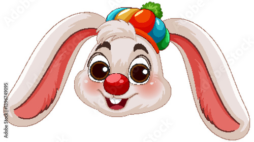 Cheerful Bunny with Clown Hat Illustration