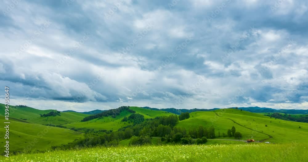 Mountain meadow time-lapse at the summer or autumn time. Wild nature and rural field. Fast clouds movement, green grass and sun rays. Motorised panorama Mountain meadow time-lapse at the summer or autumn time. Wild nature and rural field. Fast clouds movement, green grass and sun rays. Motorised panorama