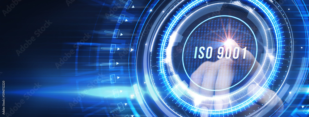 Business, technology, internet and network concept. Virtual screen of the future with the inscription: ISO 9001.