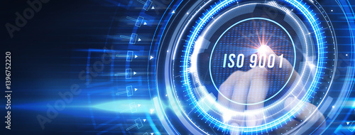 Obraz na płótnie Business, technology, internet and network concept. Virtual screen of the future with the inscription: ISO 9001. w salonie