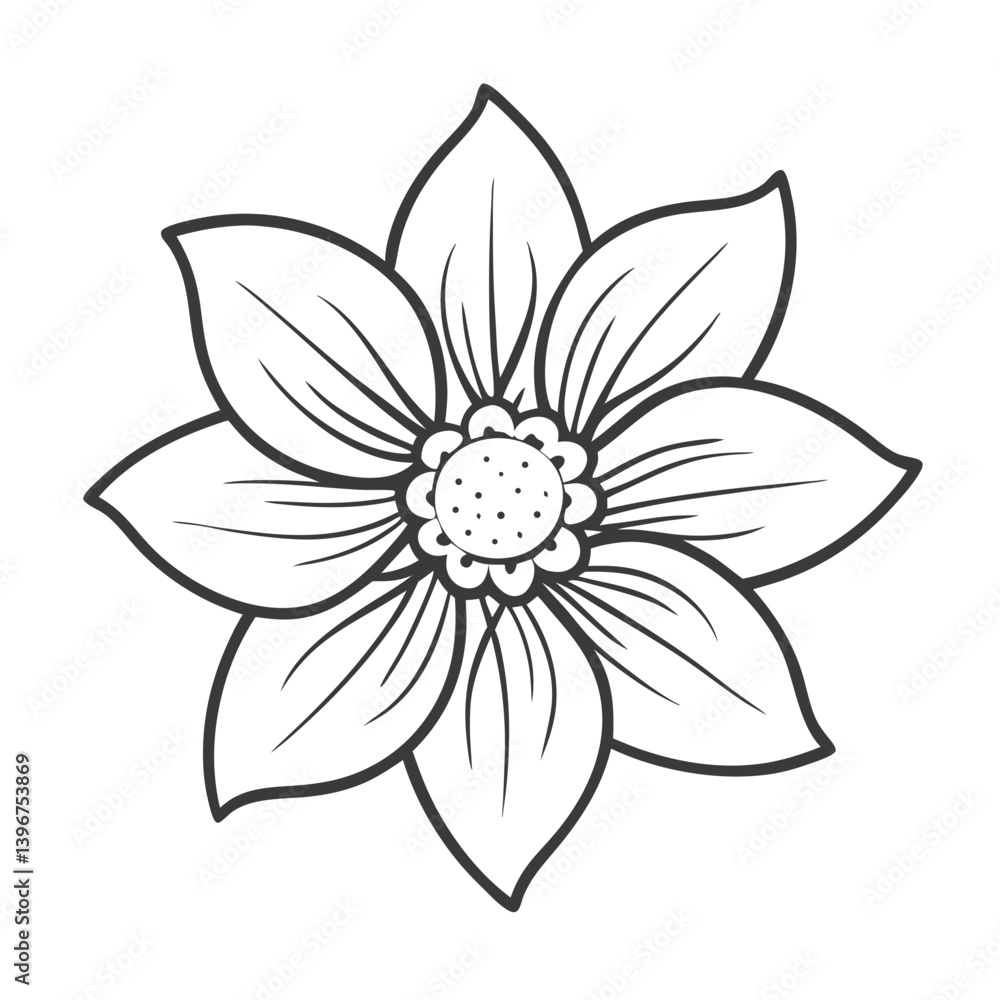 Flower line drawing in black and white sketch style Flower line drawing in black and white sketch style