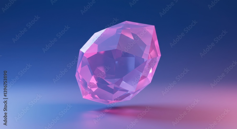 Pink Gemstone: A Stunning 3D Render of a Faceted Crystal on a Blue Gradient Background Pink Gemstone: A Stunning 3D Render of a Faceted Crystal on a Blue Gradient Background