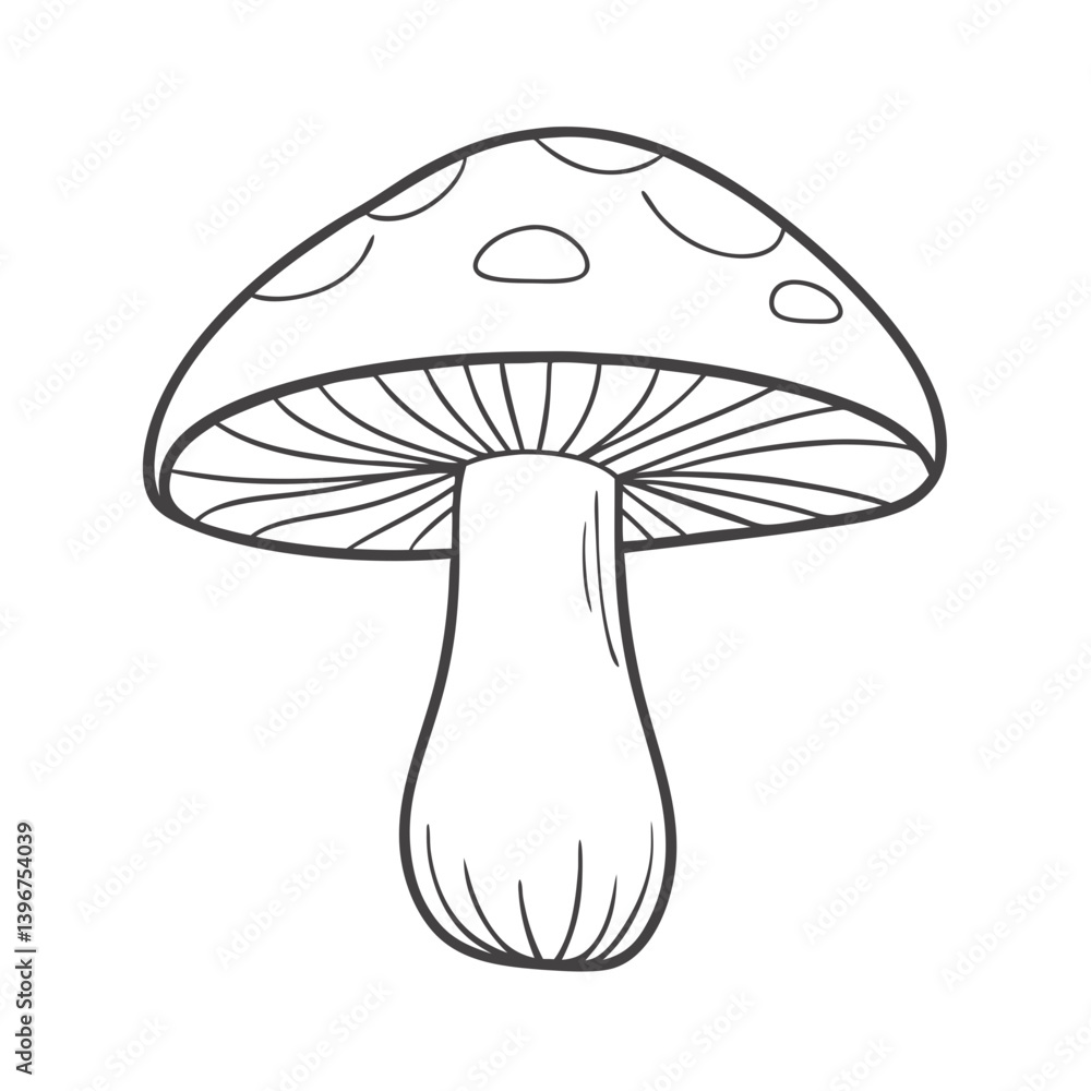 Black and white mushroom outline on white background
