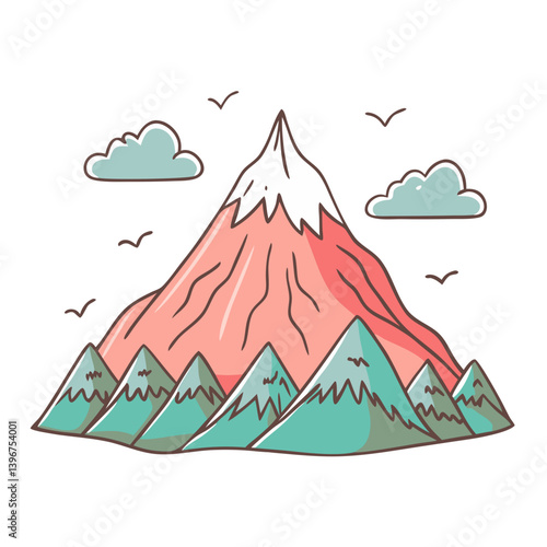Obraz na płótnie Cartoon mountain range with snow and clouds w salonie