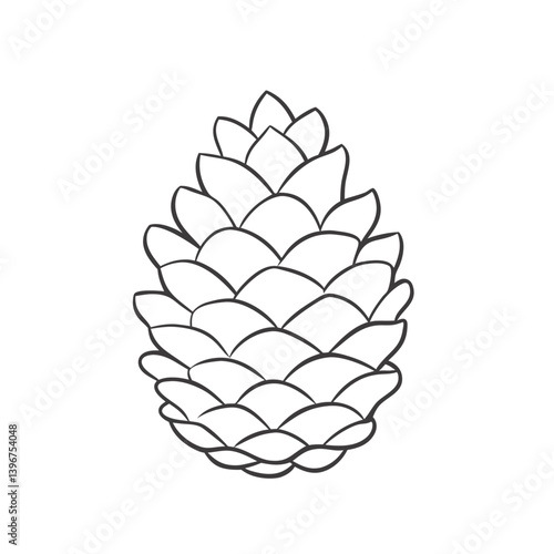 Pine cone in black and white outline illustration