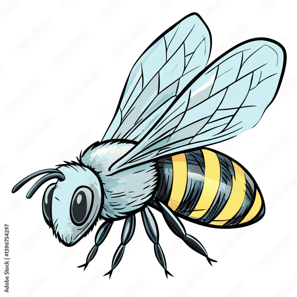 Cartoon bee flying with wings in pastel tones