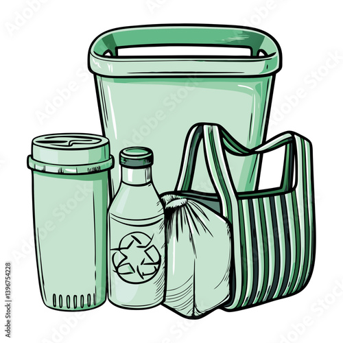 Obraz na płótnie Zero waste items illustration in green eco style w salonie
