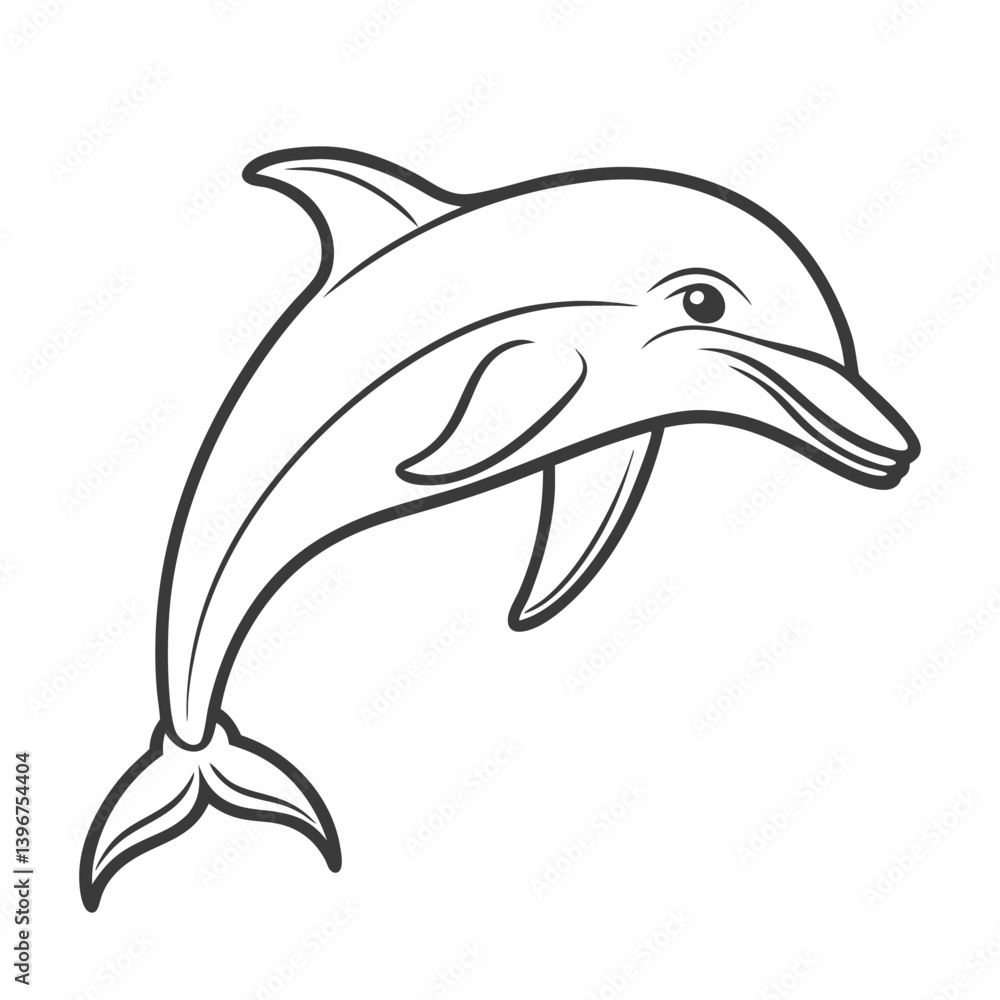 Dolphin outline illustration in black and white