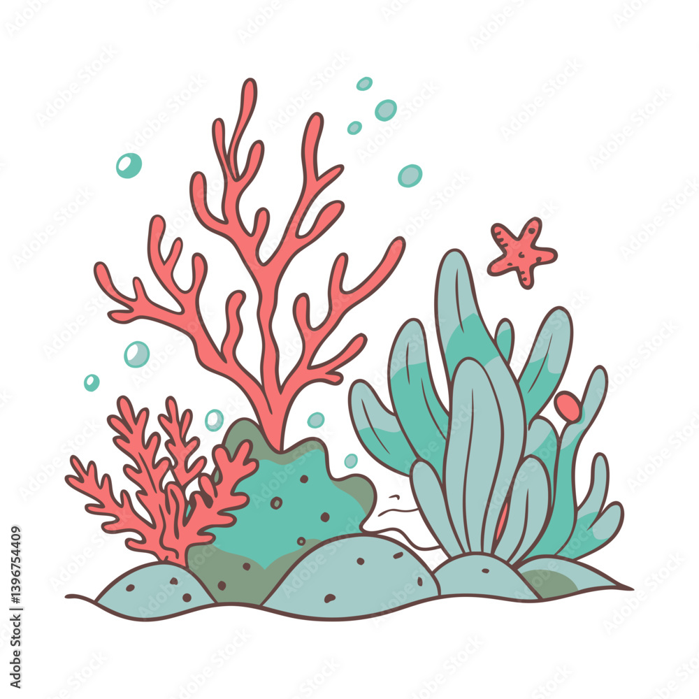 Coral reef illustration in pastel underwater theme