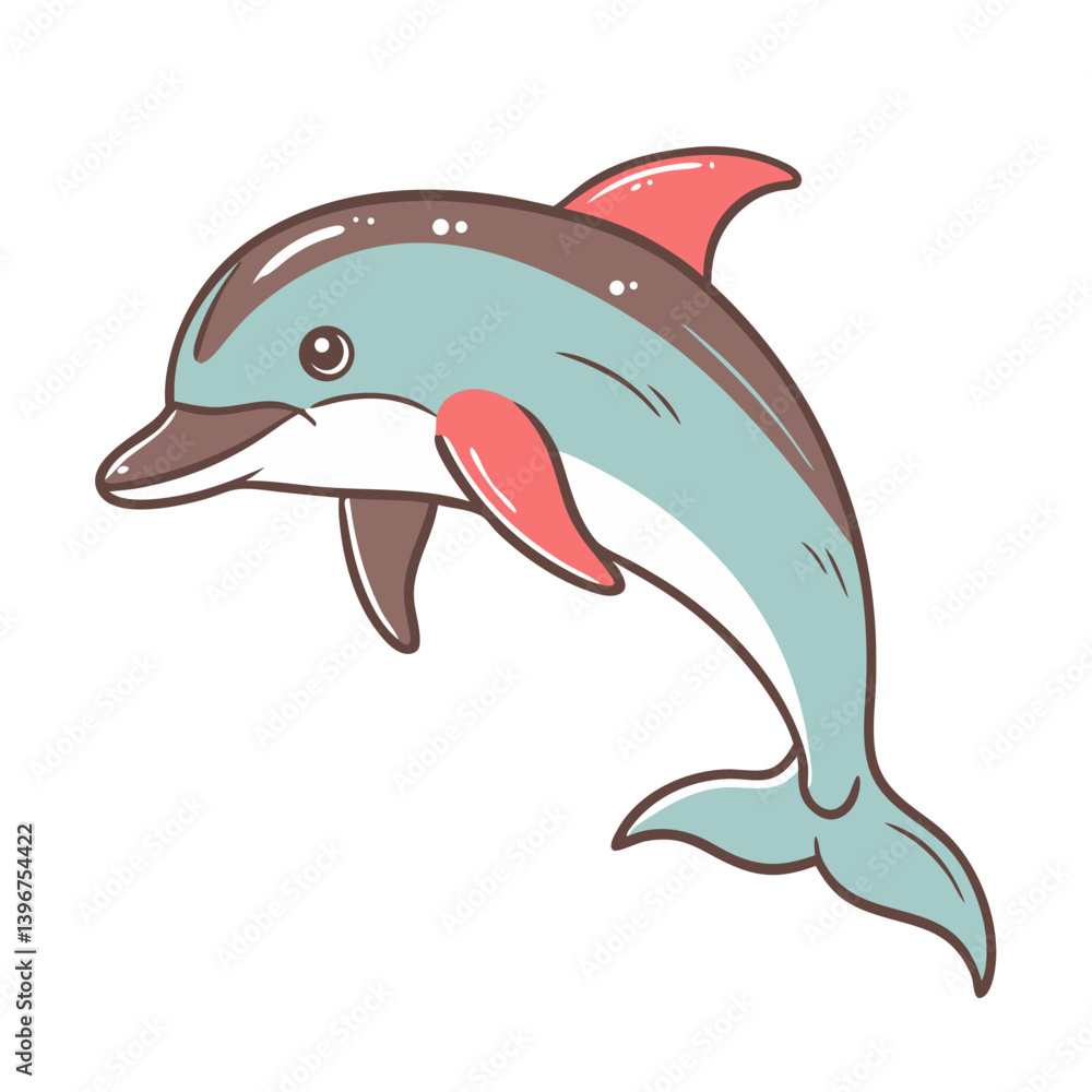 Cartoon dolphin in pastel colors on white background