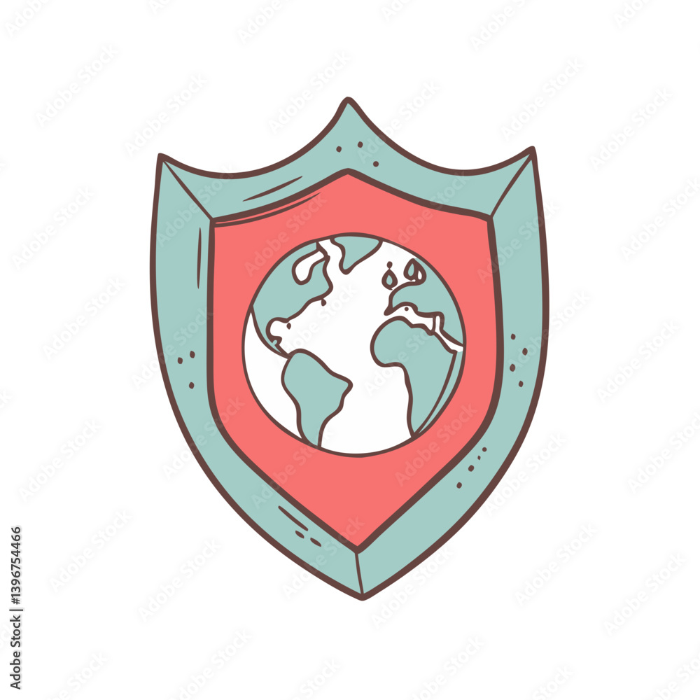 Earth inside shield illustration in pastel colors