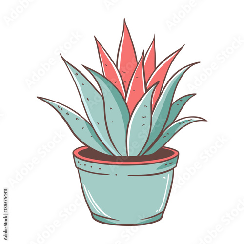 Obraz na płótnie Aloe vera plant in pot illustration in pastel colors w salonie