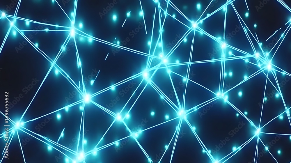 Abstract digital network with glowing blue connections and nodes on a dark background Abstract digital network with glowing blue connections and nodes on a dark background