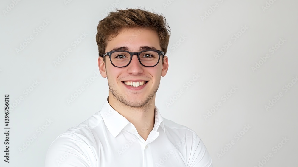 Professional young man portrait studio setting photography white background close-up confident expression Professional young man portrait studio setting photography white background close-up confident expression