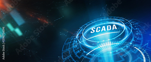 System Supervisory Control And Data Acquisition technology concept. SCADA. 3d illustration