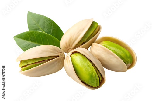 Pistachios with leaves isolated on transparent background