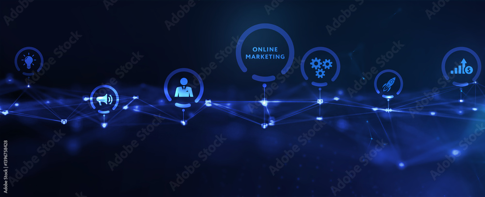 Digital Marketing Technology Solution for Online Business Concept. Business, Technology, Internet and network concept. 3d illustration