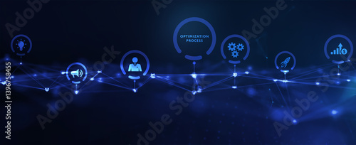 Optimization Software Technology Process System Business concept. Business, Technology, Internet and network concept. 3d illustration