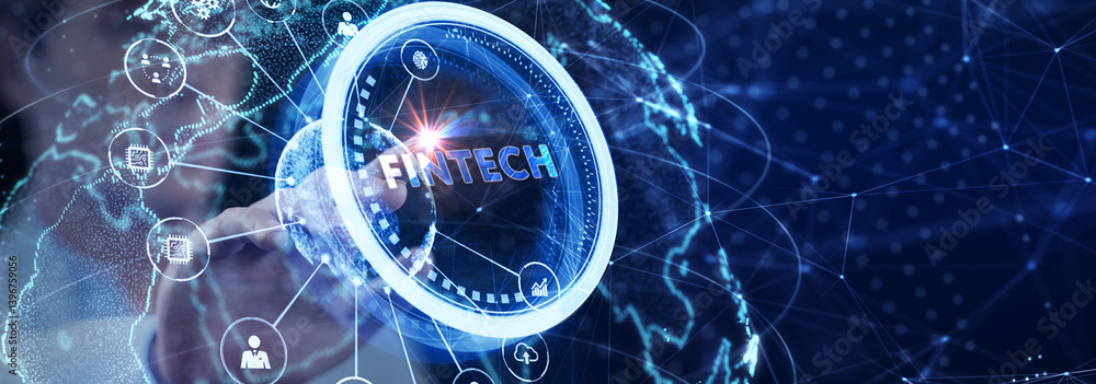 Fintech Financial technology Cryptocurrency investment and digital money. Business concept on virtual screen.
