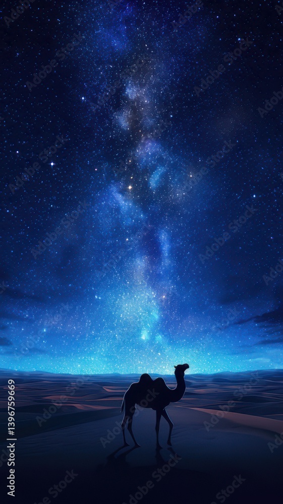 Fototapeta premium Illustration of Silhouette of Camel Under Starry Night Sky 