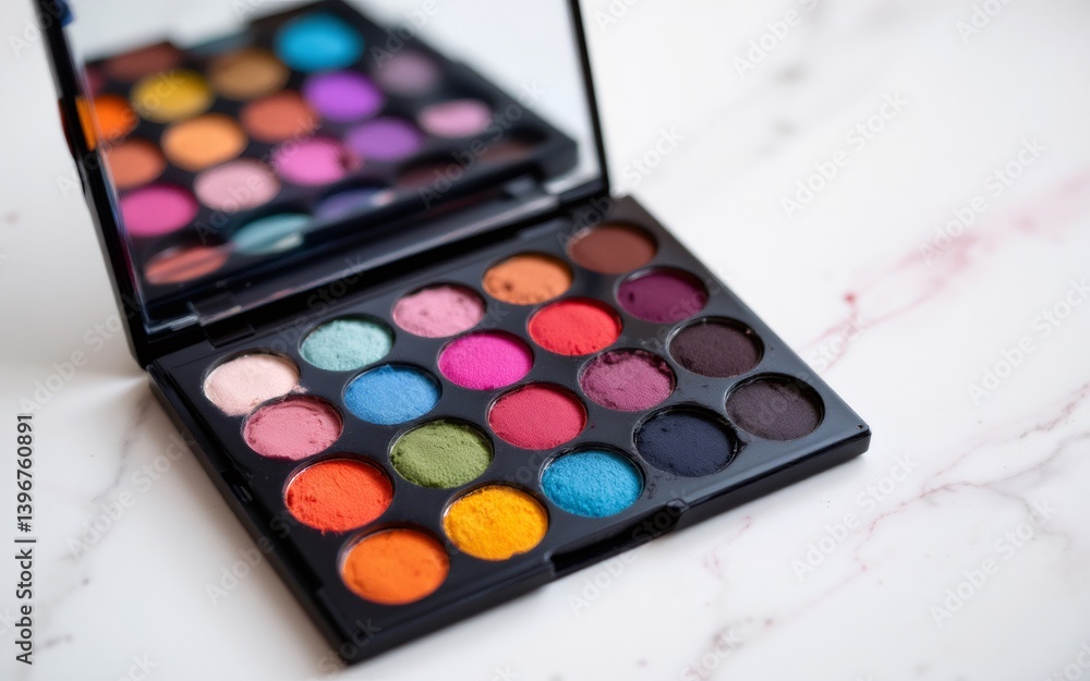 A vibrant selection of pressed pigments arranged in a compact palette, featuring a variety of colors A vibrant selection of pressed pigments arranged in a compact palette, featuring a variety of colors