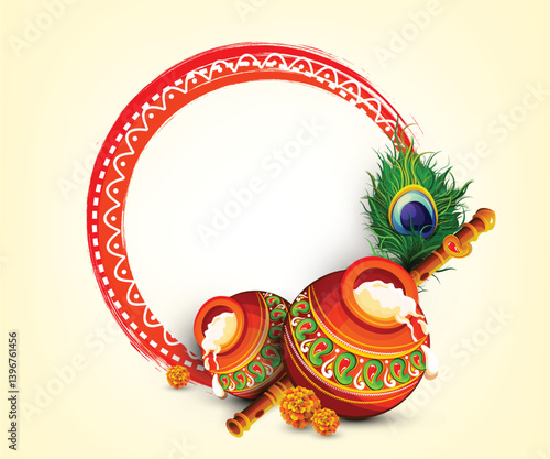 Beautiful Illustration of Dahi Handi, Traditional Frame Design for Hindu Festival Shree Krishna Janmashtami.