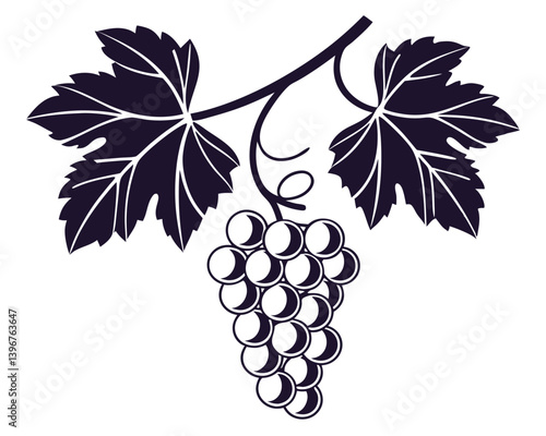 This elegant grapevine illustration is perfect for wine industry and vineyard-related designs. A classic vector artwork of a grape bunch, ideal for food and beverage themed projects.
