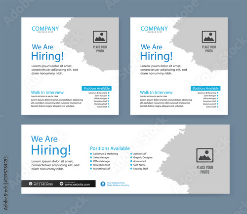 We are hiring job vacancy social media post banner design template with blue color. We are hiring job vacancy square web banner design.