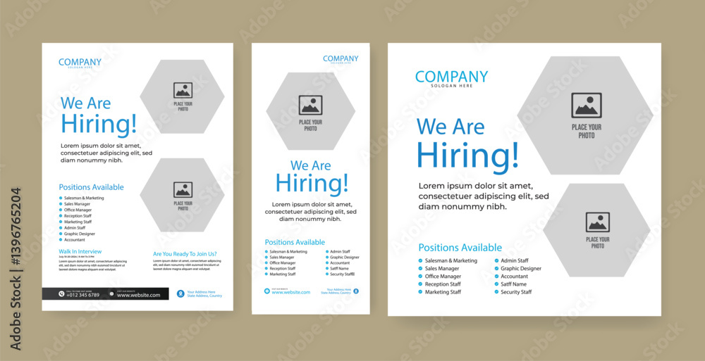 Fototapeta premium We are hiring job vacancy social media post banner design template with blue color. We are hiring job vacancy square web banner design.