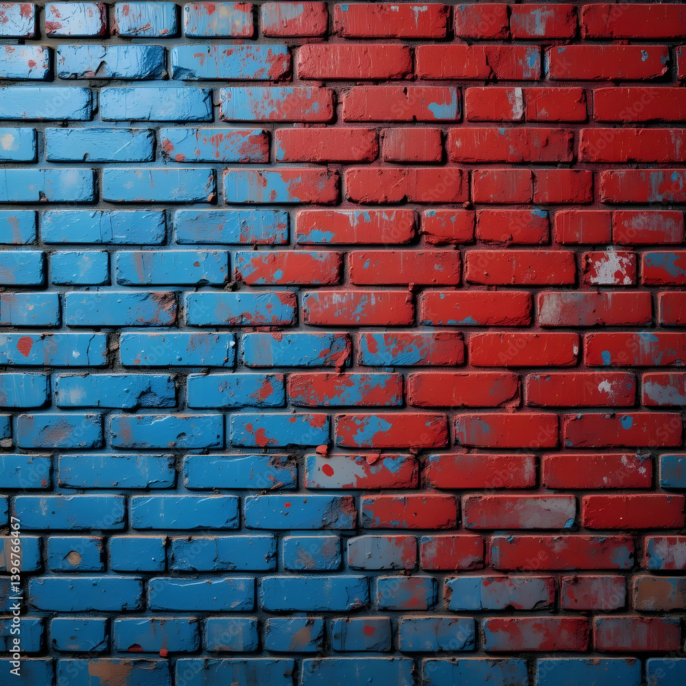 Distressed Brick Wall with Blue and Red Paint Texture Background Distressed Brick Wall with Blue and Red Paint Texture Background
