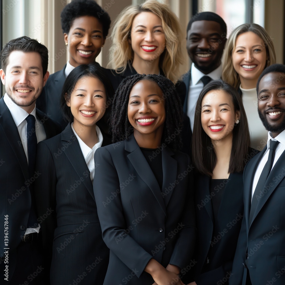 AI generated image of diverse professional businesspeople in formal attire representing teamwork, confidence, and inclusivity AI generated image of diverse professional businesspeople in formal attire representing teamwork, confidence, and inclusivity