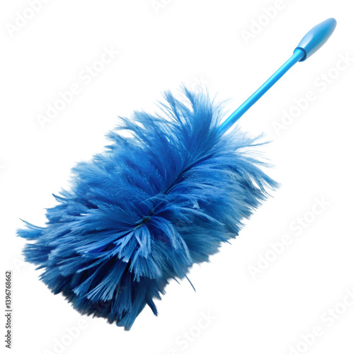 Blue feather duster isolated on transparent background