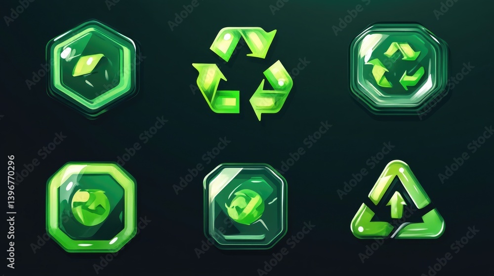 Obraz premium Set of recycling icons, recycle logo symbol, green recycling and rotation arrow icon set