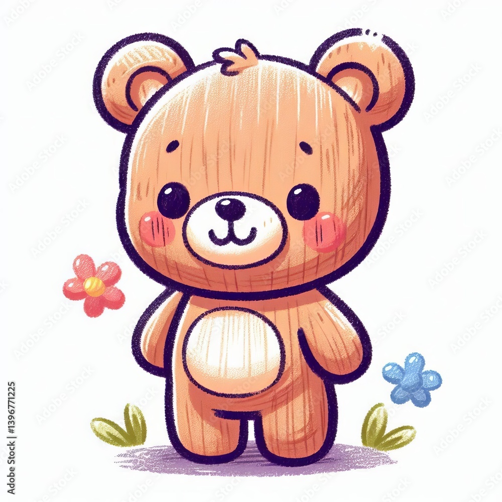 Obraz premium A cute brown teddy bear toy with a red heart shows animal love in a sweet cartoon illustration