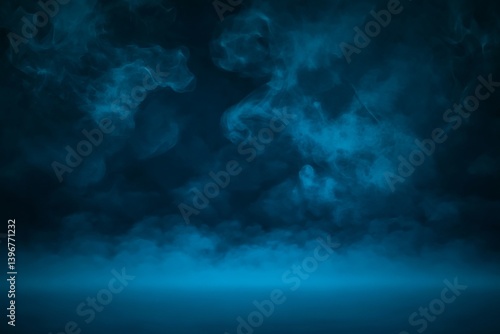 Wallpaper Mural bstract dark blue background with a floor, an empty room studio, a night sky, a moody atmosphere, smoke, and mist. Dark abstract texture for product display presentation design vector illustration Torontodigital.ca