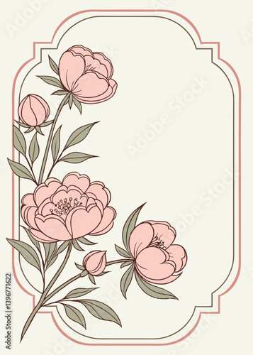 Peony-themed label frame for wedding favors
