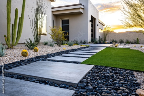 Modern Desert Home Exterior with Paver Pathway
