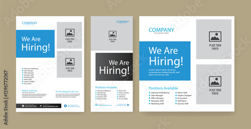 We are hiring job vacancy social media post banner design template with blue color. We are hiring job vacancy square web banner design.