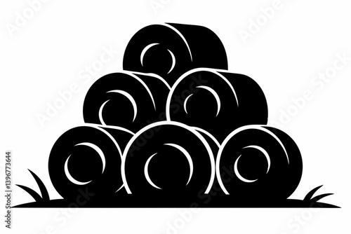 hay bale stack silhouette vector illustration