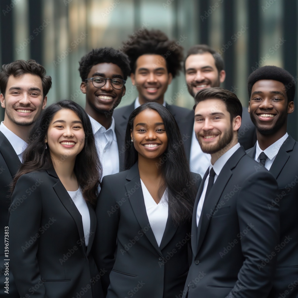 AI generated image of diverse professional businesspeople in formal attire representing teamwork, confidence, and inclusivity AI generated image of diverse professional businesspeople in formal attire representing teamwork, confidence, and inclusivity