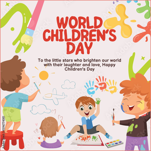 Bright, cheerful flyer celebrating children’s joy, unity, creativity, laughter, and dreams worldwide.