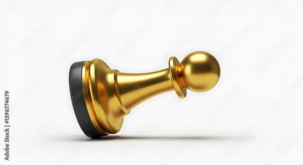 Elegant golden pawn chess piece resting horizontally against a plain background Elegant golden pawn chess piece resting horizontally against a plain background