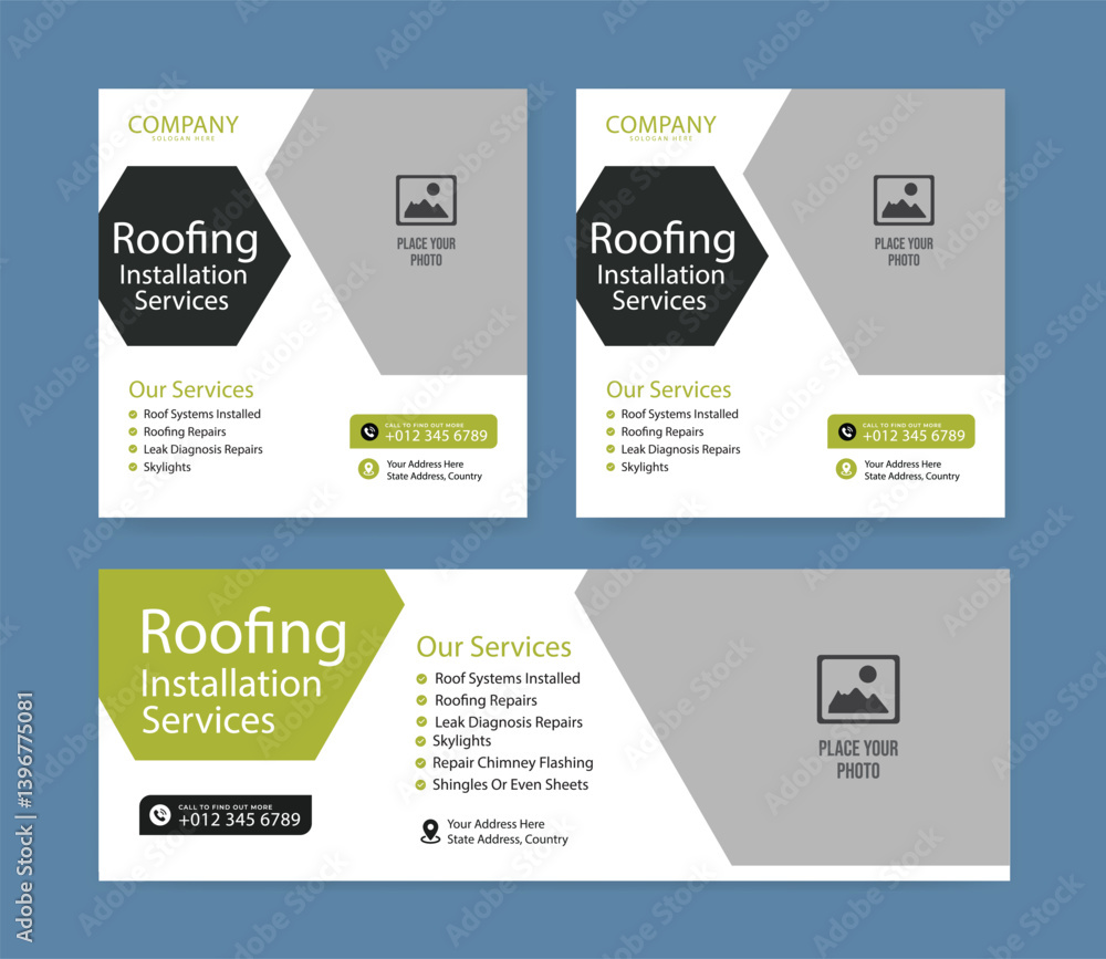 Fototapeta premium roofing service social media post and roll up banner, flyer, template